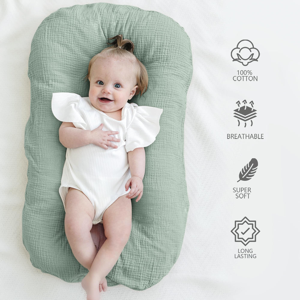 MairMore muslin baby cover ivory-snug-fit demonstrates secure envelope closure on loungers