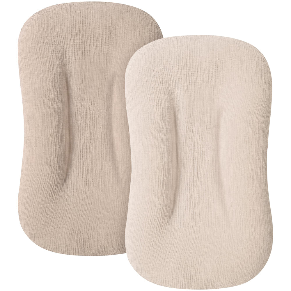 MairMore newborn lounger cover in muslin fabric for breathable baby comfort.