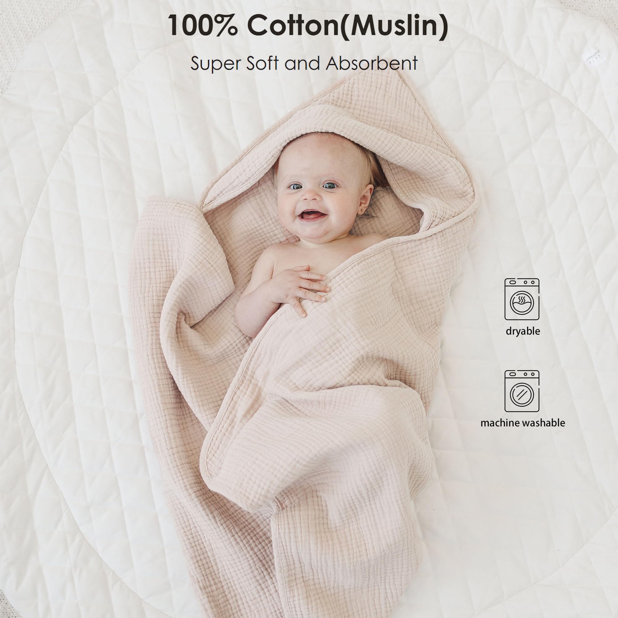 MairMore hooded towel with head cover keeps newborns warm after bath.