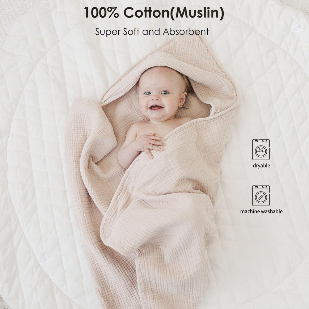 MairMore hooded towel with head cover keeps newborns warm after bath.