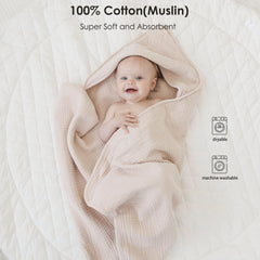 MairMore hooded towel with head cover keeps newborns warm after bath.