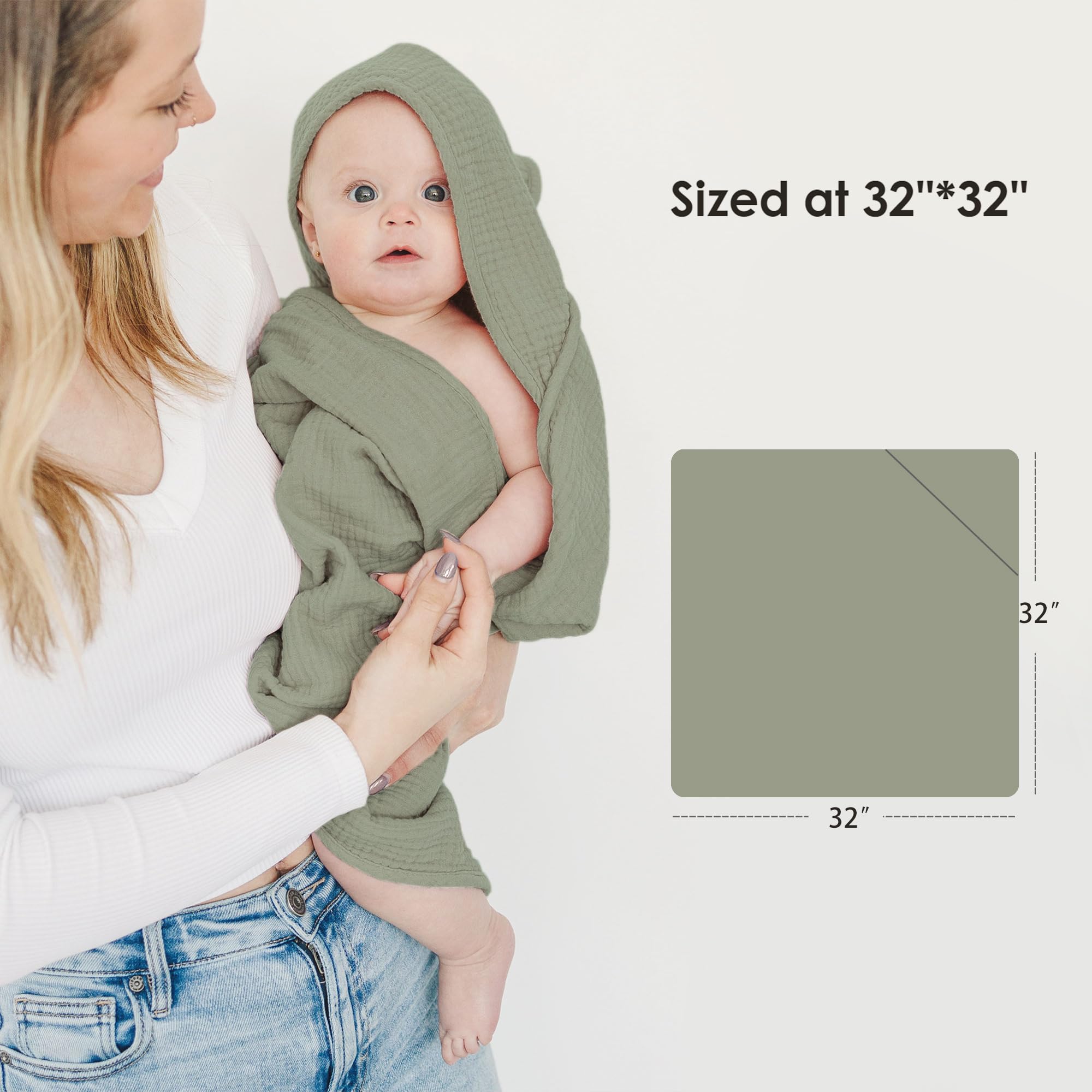 MairMore large 32x32 towel provides generous coverage for growing babies.