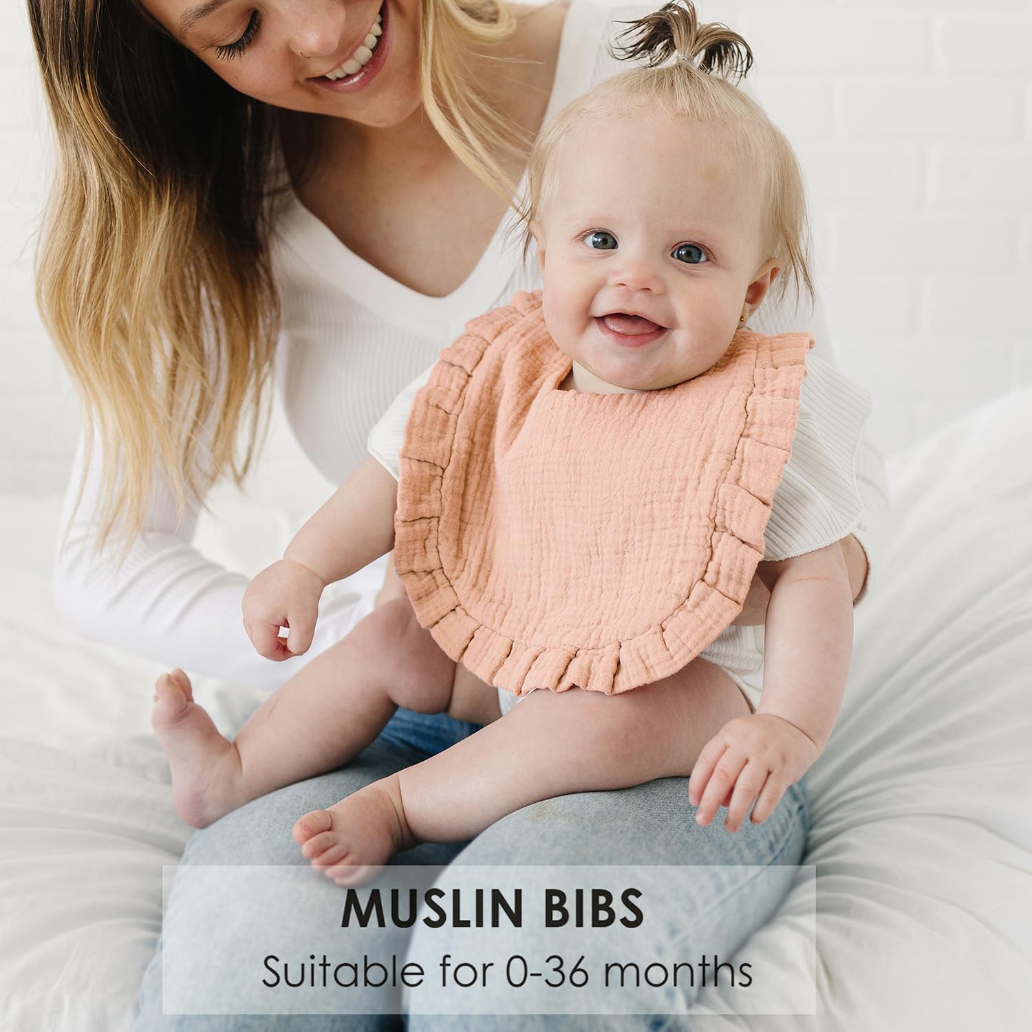 MairMore muslin bib close-up shows breathable cotton texture and softness.