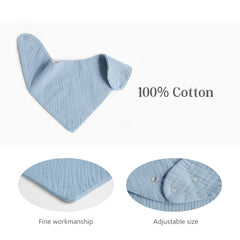 MairMore muslin bibs demonstrate adjustable snaps for newborn to toddler fit.