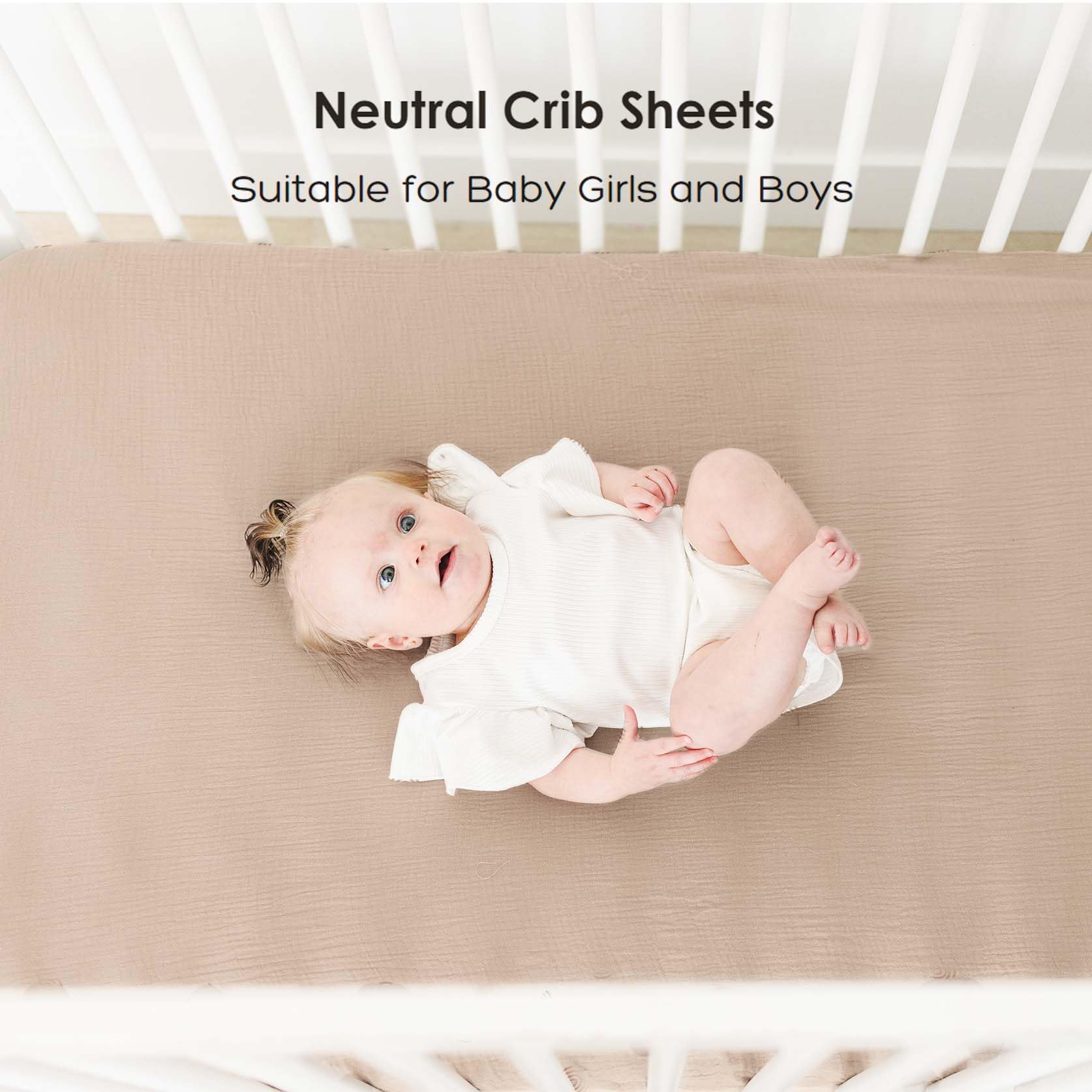 MairMore Muslin crib sheets shown in a cozy nursery setup.