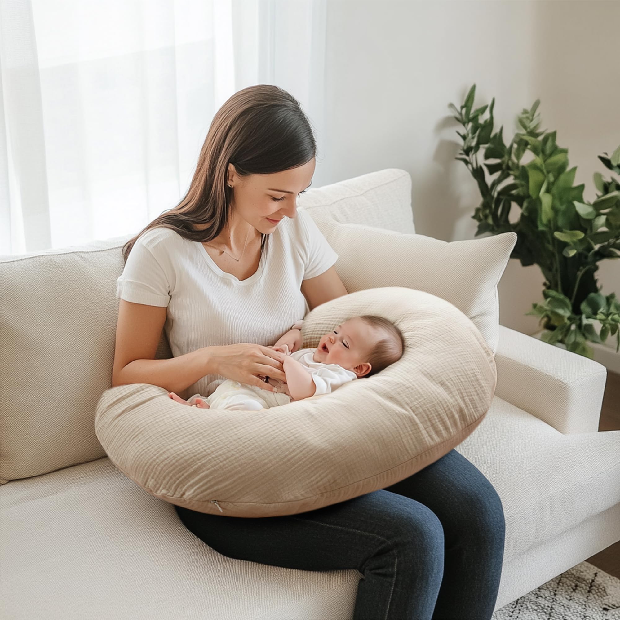 MairMore muslin fabric texture closeup highlights soft, breathable surface for baby comfort.