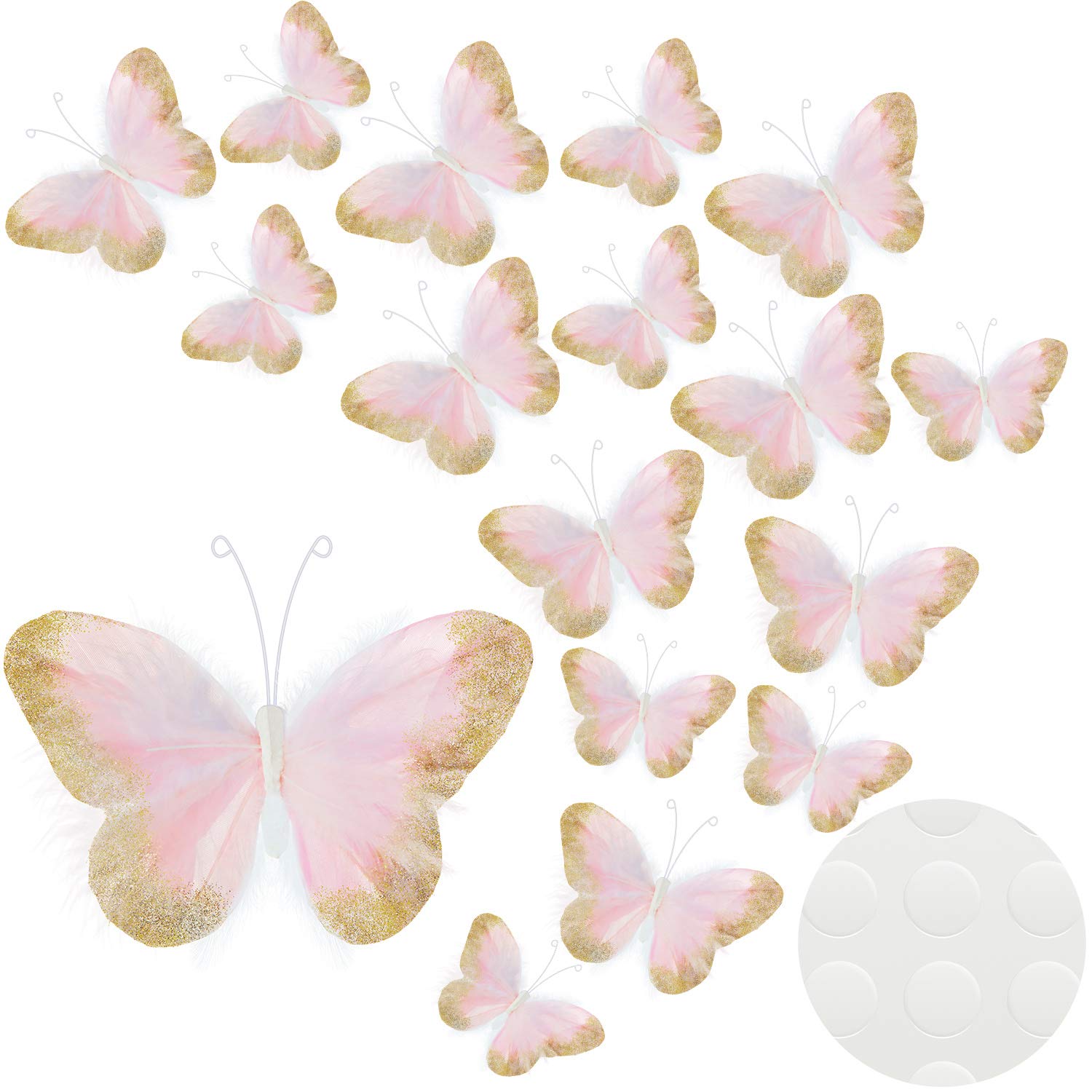 Maitys large feather butterfly decal with gold glitter for elegant wall decor.