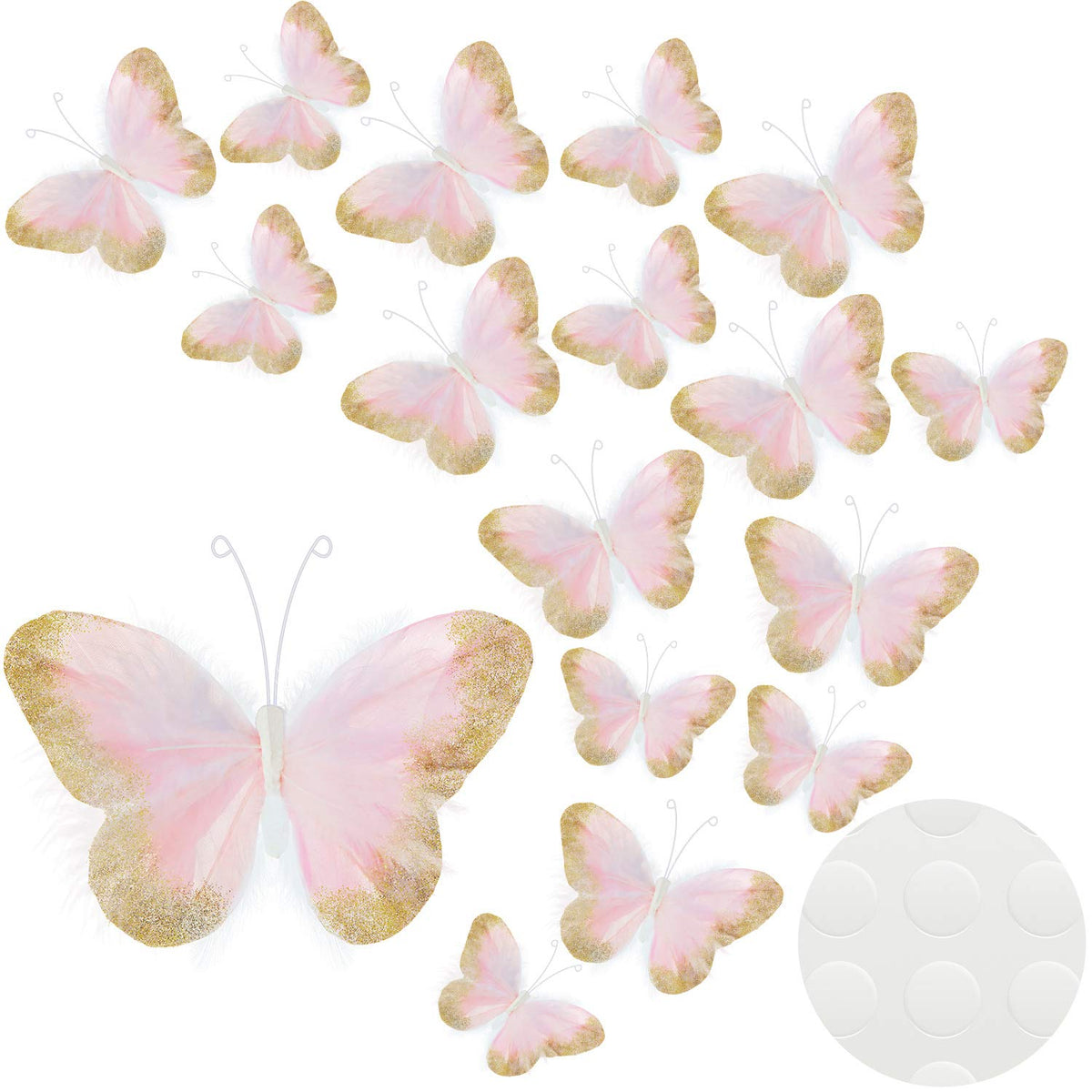 Maitys large feather butterfly decal with gold glitter for elegant wall decor.