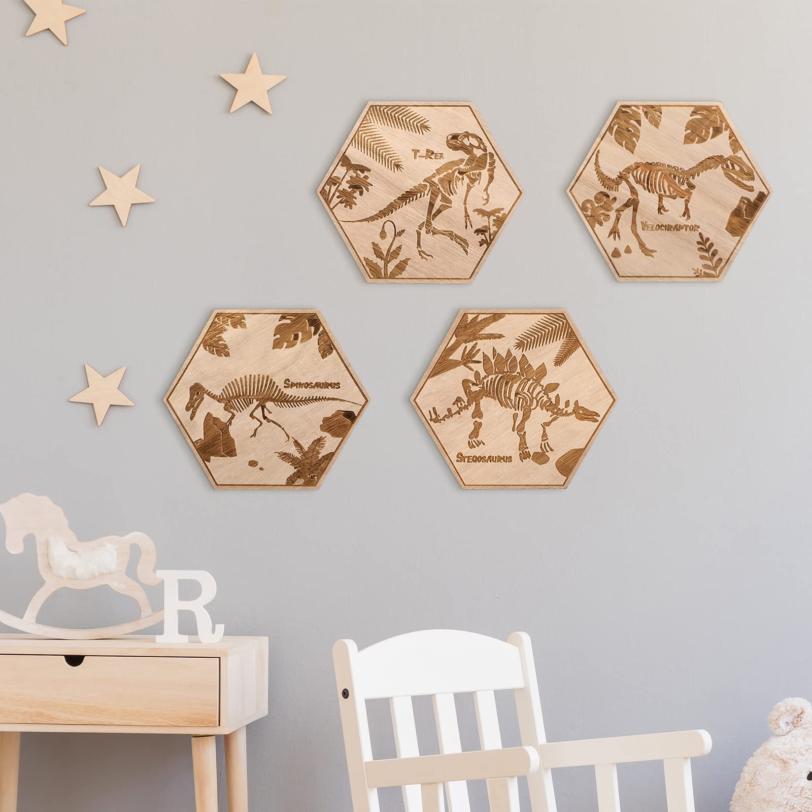 Maitys dinosaur wall art hexagon-dino-1 adds playful charm to kids' rooms