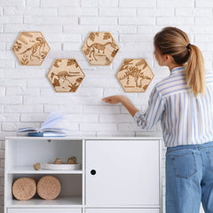 Maitys dinosaur wall art hexagon-dino-4 durable wood decor for bedrooms or play spaces