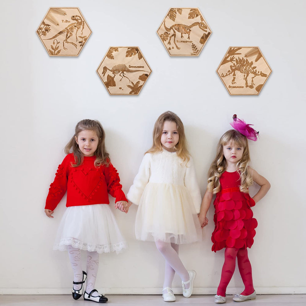 Maitys dinosaur wall art hexagon-dino-5 features detailed engraving for kid-friendly decor