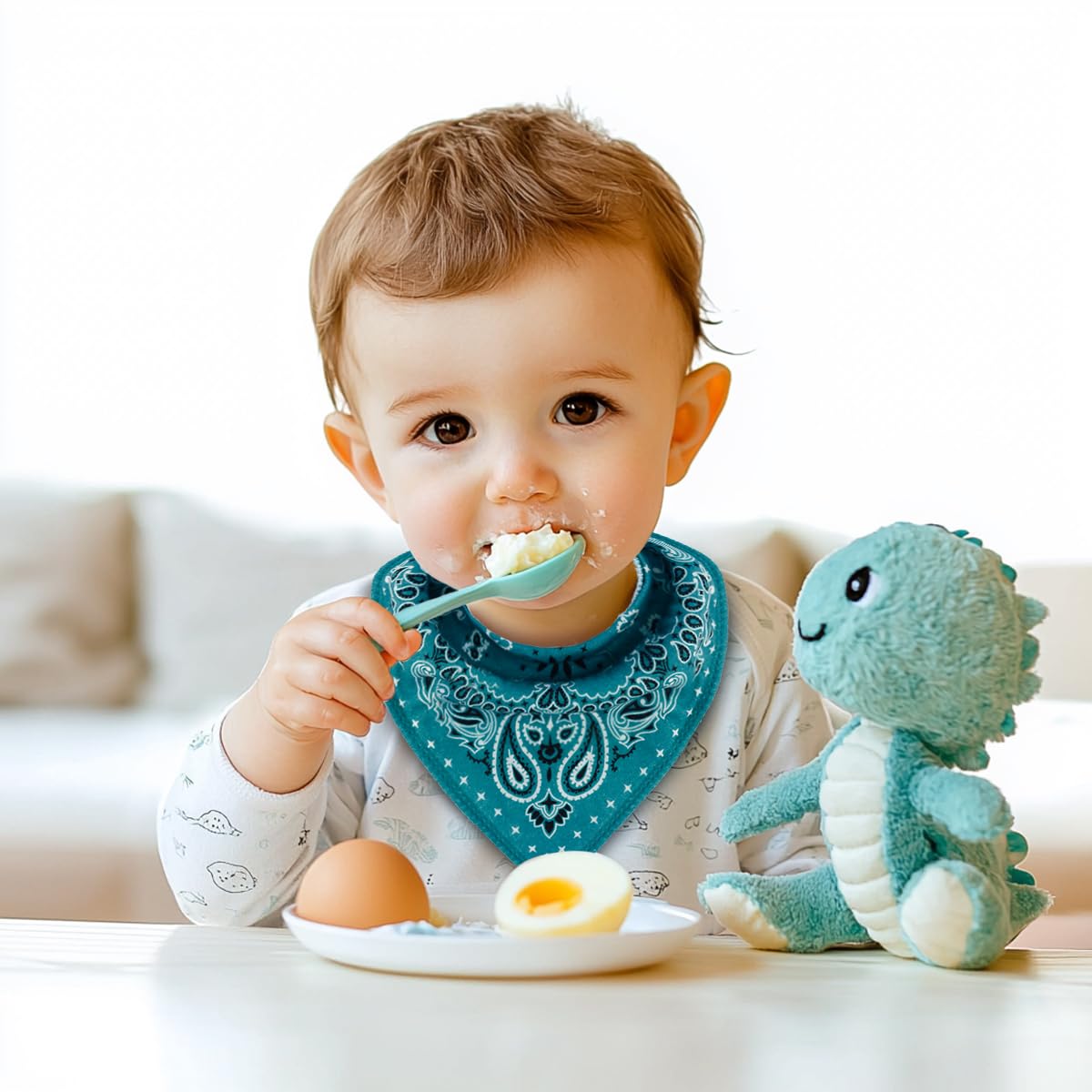 Maiwa baby triangle bibs front view ideal for boys and girls during meals.