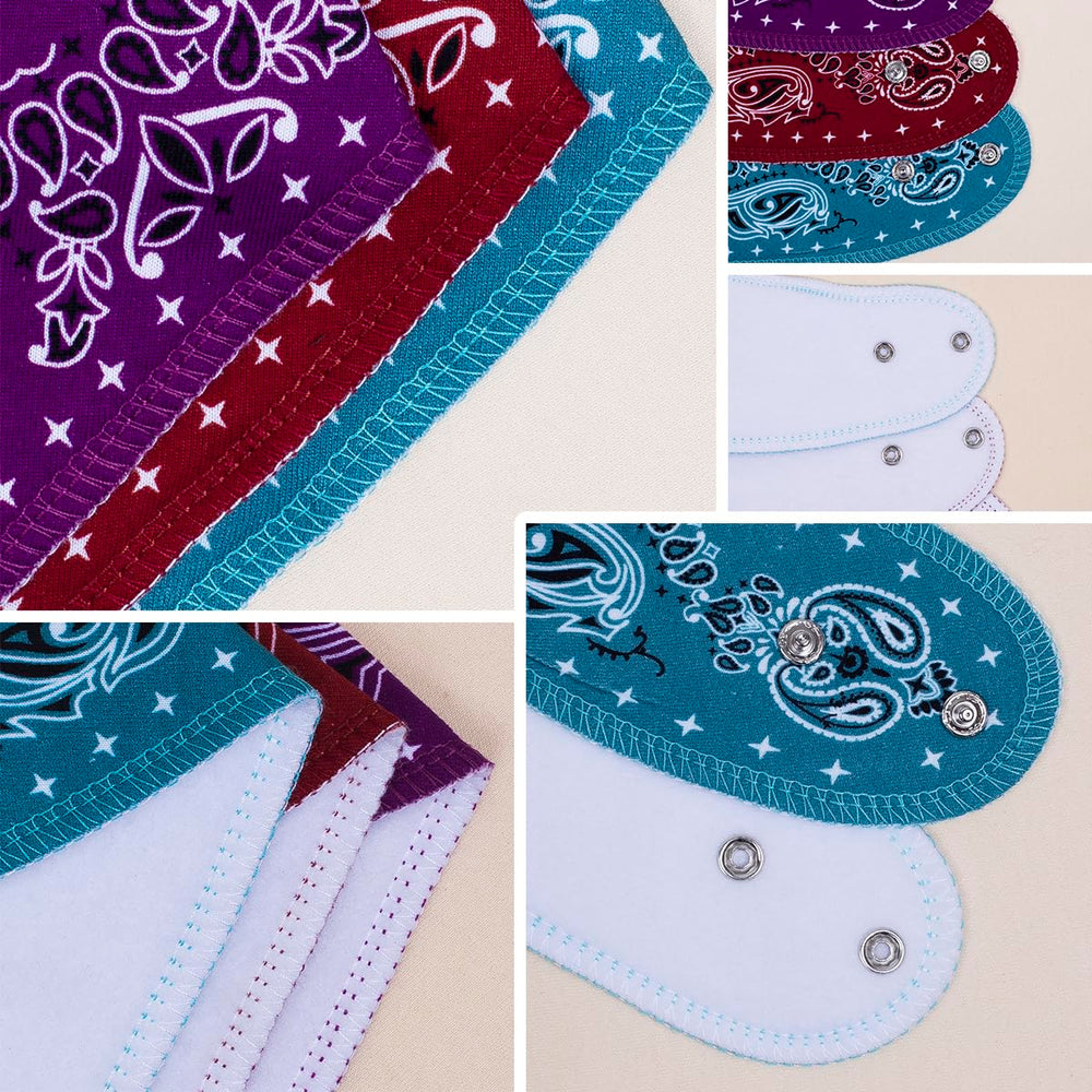 Maiwa triangle bibs suitable for busy mornings and after meal cleanup.