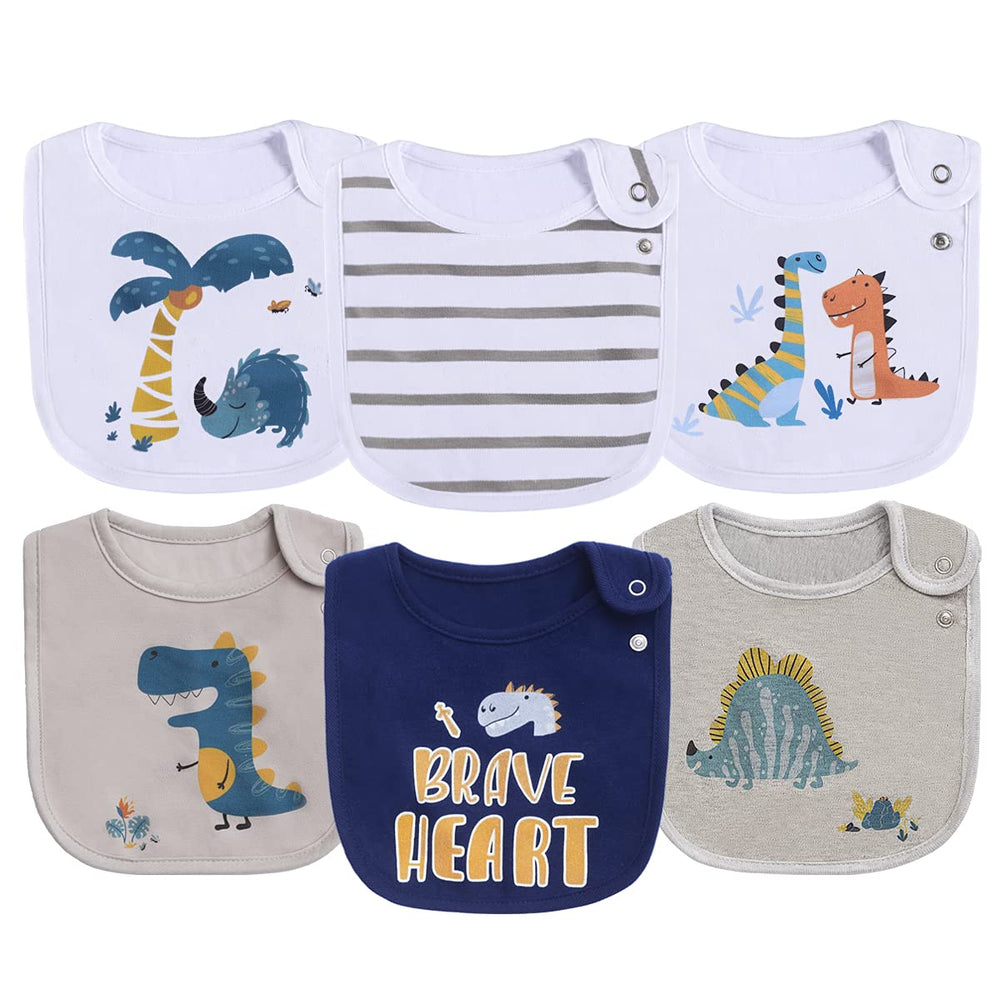 Maiwa dinosaur bibs front view with 3-layer waterproof design for drool protection