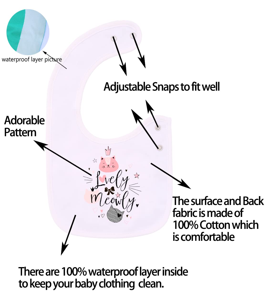 Maiwa bibs with adjustable snaps fit babies 0–3 years