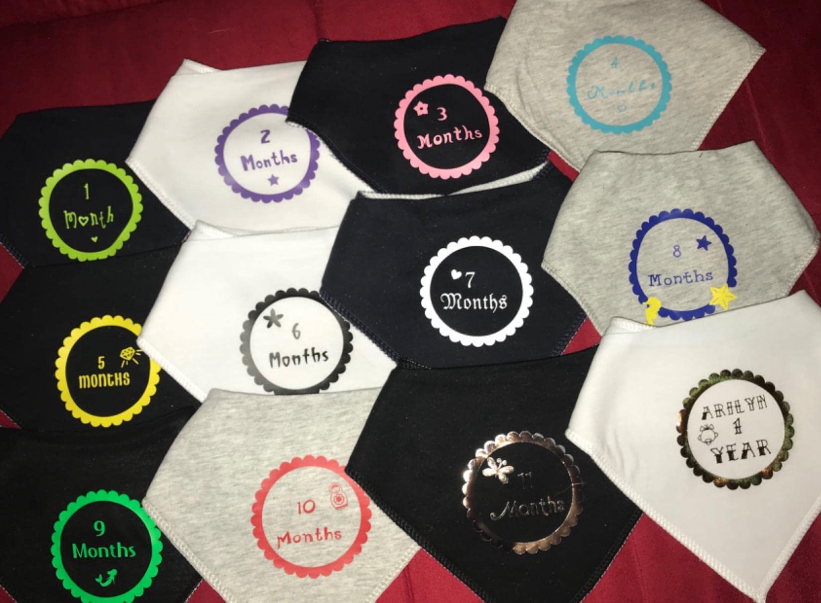 Maiwa adjustable popper fastening bibs demonstrating secure fit for growing babies