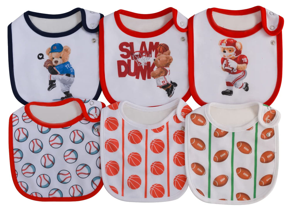 Maiwa baby bib front view shows 3-layer waterproof design for messes.