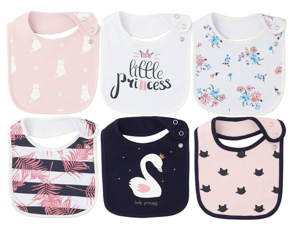 Maiwa baby bibs waterproof drool 6-pack closeup protects clothes during meals.
