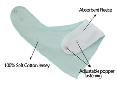 Maiwa Bandana Snap Drool Bibs worn by a baby girl during meals and teething