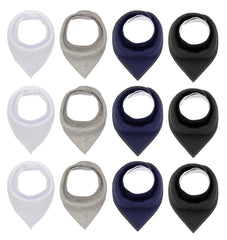 Maiwa black white bandana drool bibs front view with soft cotton for gentle drool absorption