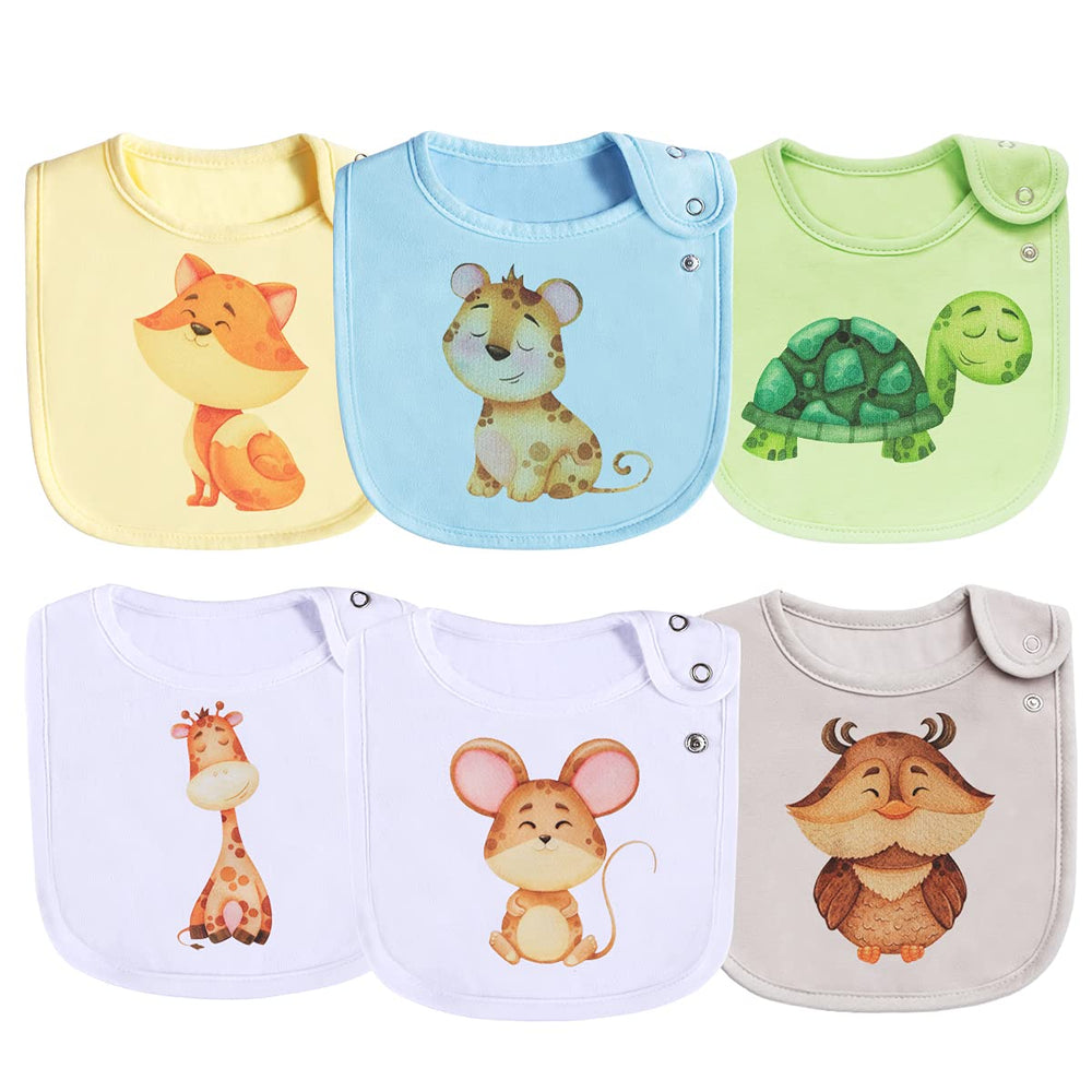 Maiwa cotton waterproof baby bib front panel close-up for drool management during teething.