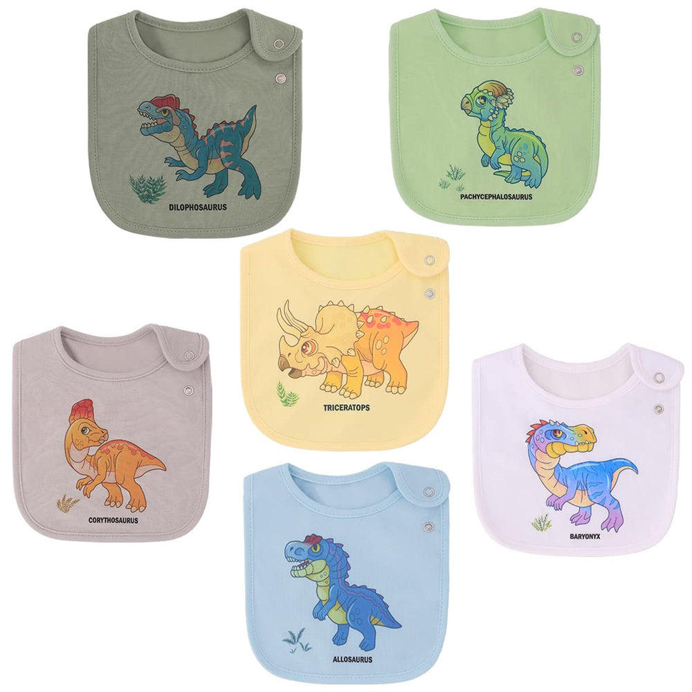 Maiwa Dinosaur Baby Bib folded for travel and quick packing.