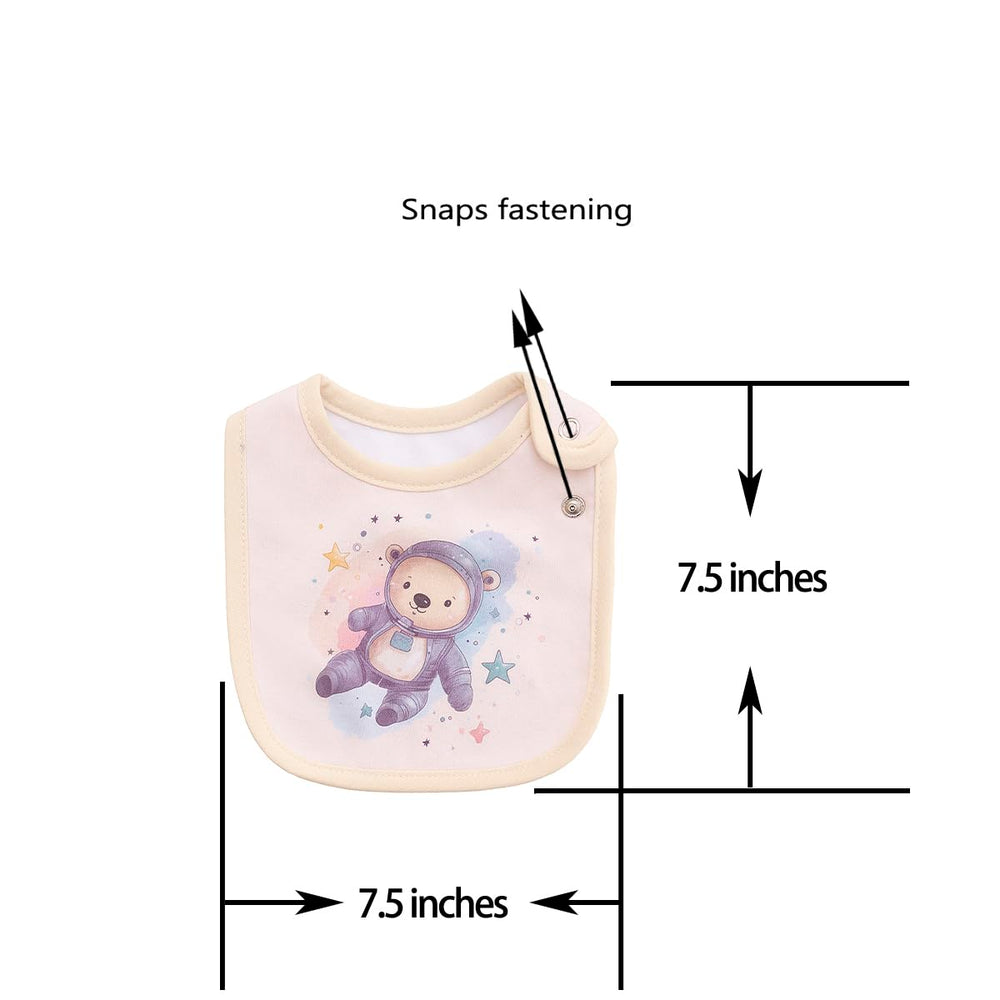 Maiwa unisex baby bibs show adjustable snaps for growing babies during meals.