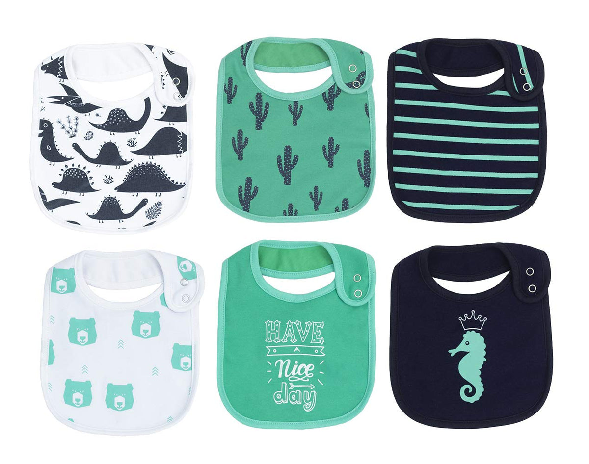Maiwa waterproof cotton baby bib front panel offers skin-friendly comfort during drool.