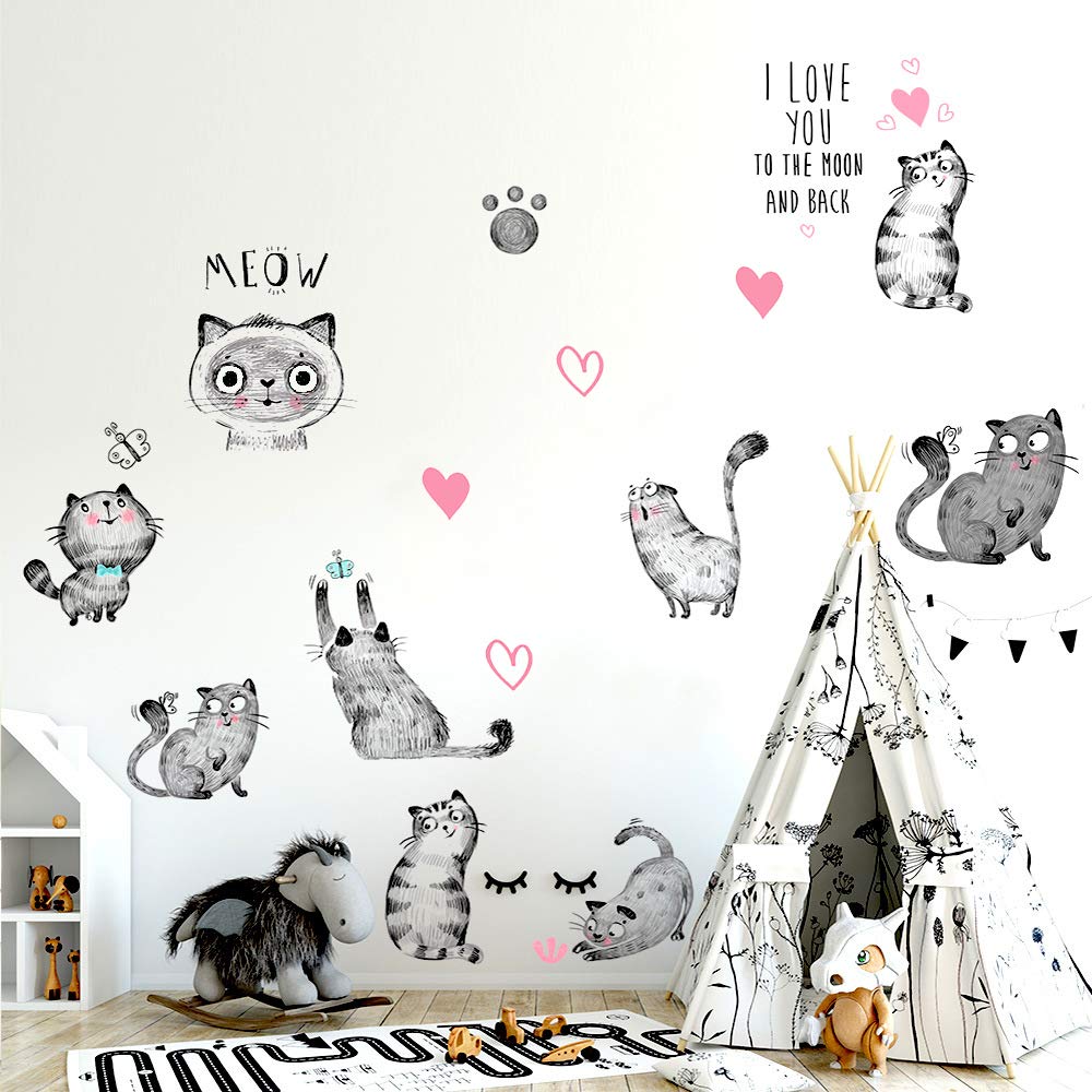 MAIYU nine-cat wall decal adds cute, expressive accents to any room.