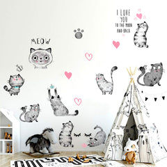 MAIYU nine-cat wall decal adds cute, expressive accents to any room.
