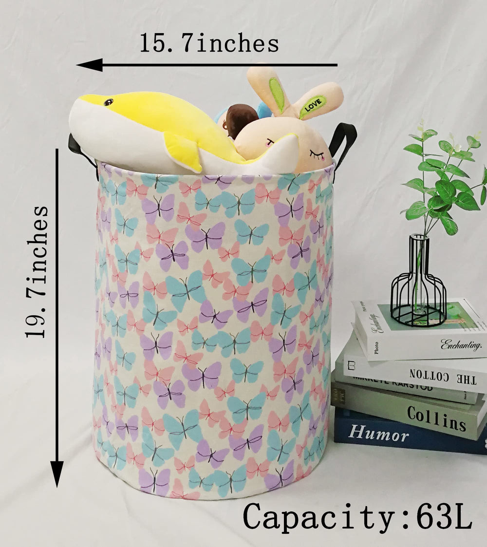 MAIZMZ Butterfly laundry hamper side view with durable canvas and handles.