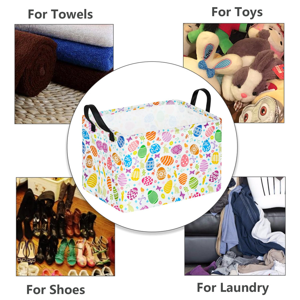 MAIZMZ Easter Storage Basket reinforced handles for easy carrying by kids.