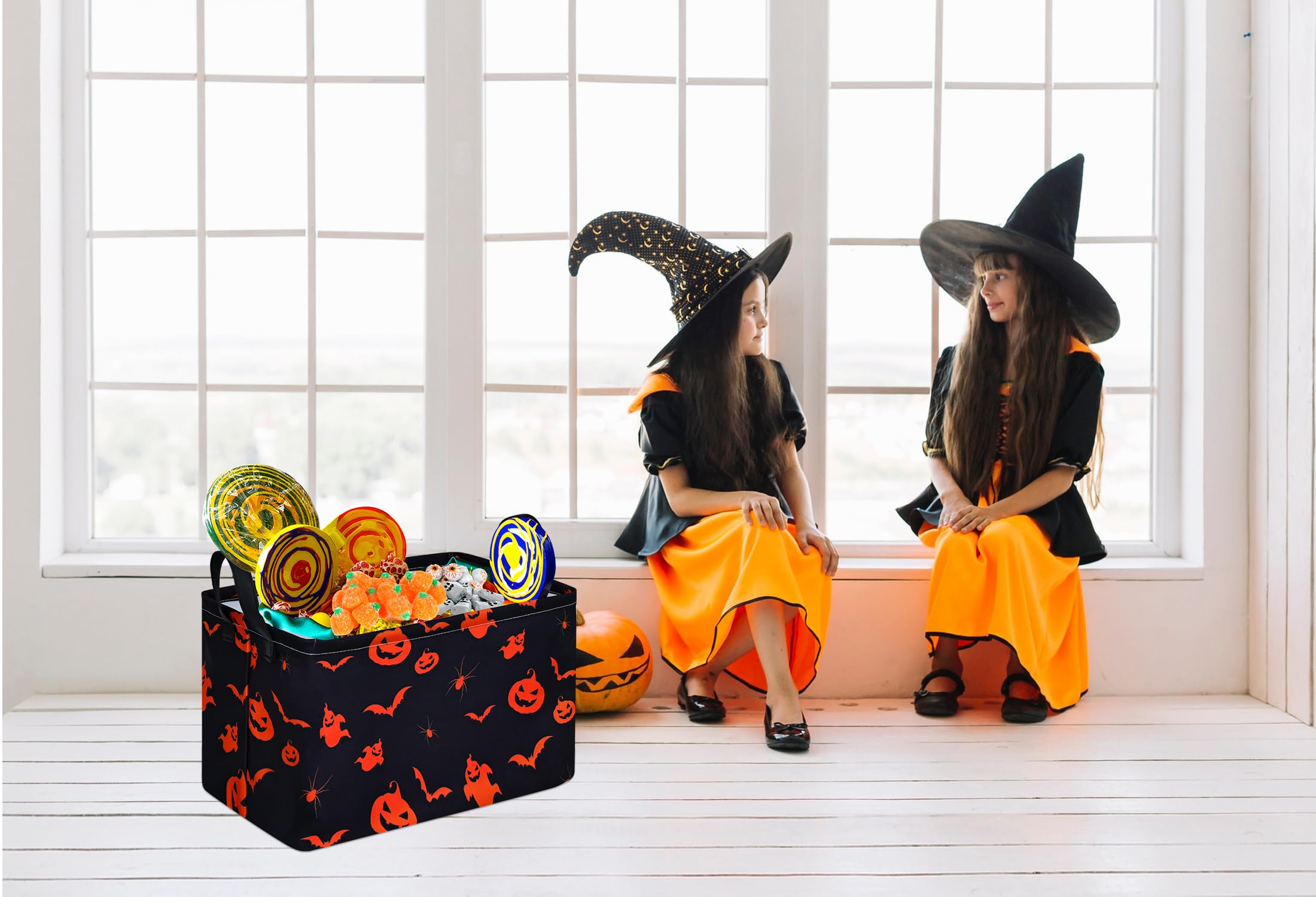 MAIZMZ Halloween Pumpkin Ghost basket closeup fabric demonstrates sturdy material and finish