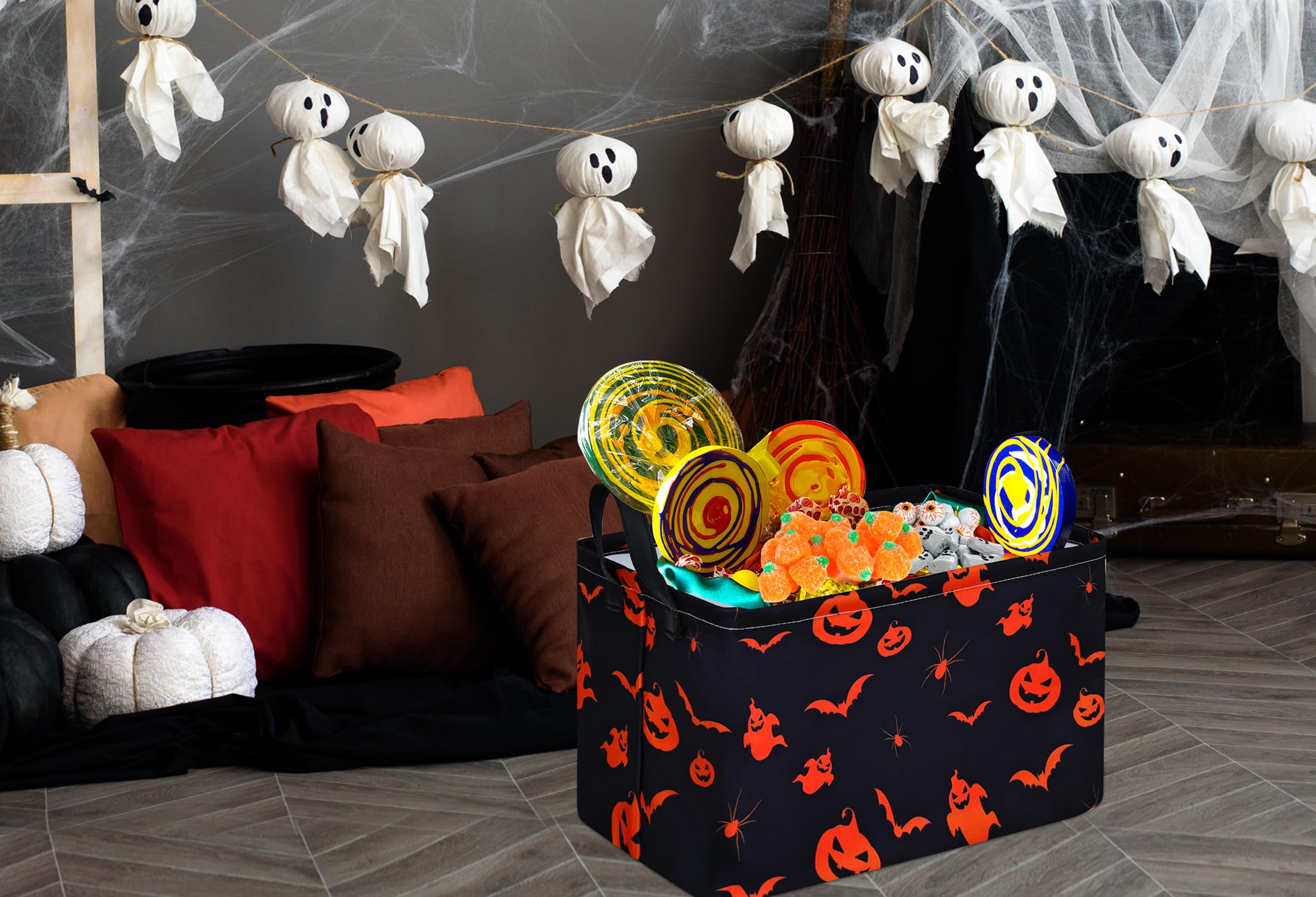 MAIZMZ Halloween Pumpkin Ghost basket collapsed for compact storage