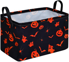 MAIZMZ Halloween Pumpkin Ghost basket front view highlights durable linen-cotton fabric for toy storage