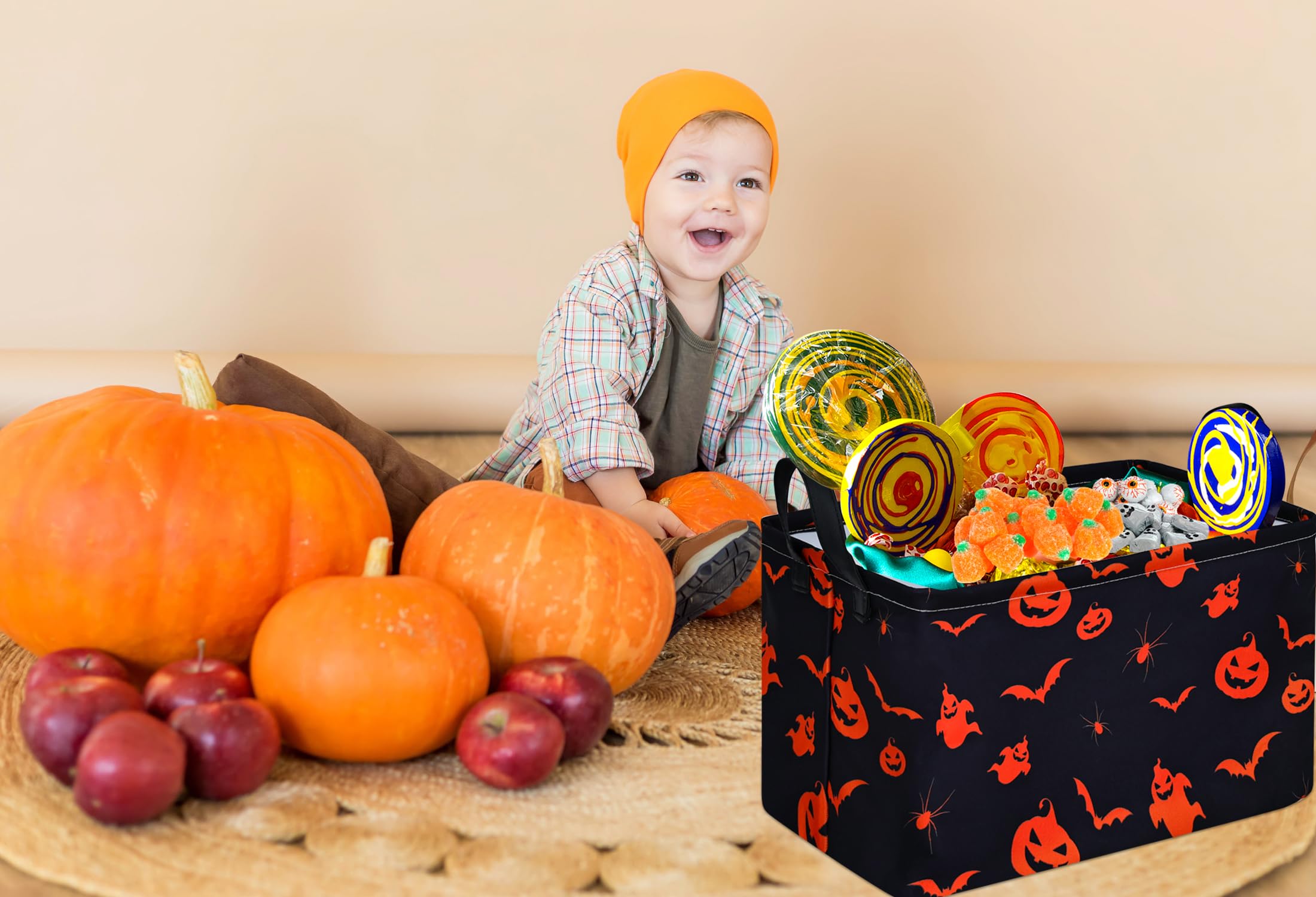 MAIZMZ Halloween Pumpkin Ghost basket with handles enables easy laundry and nursery organization