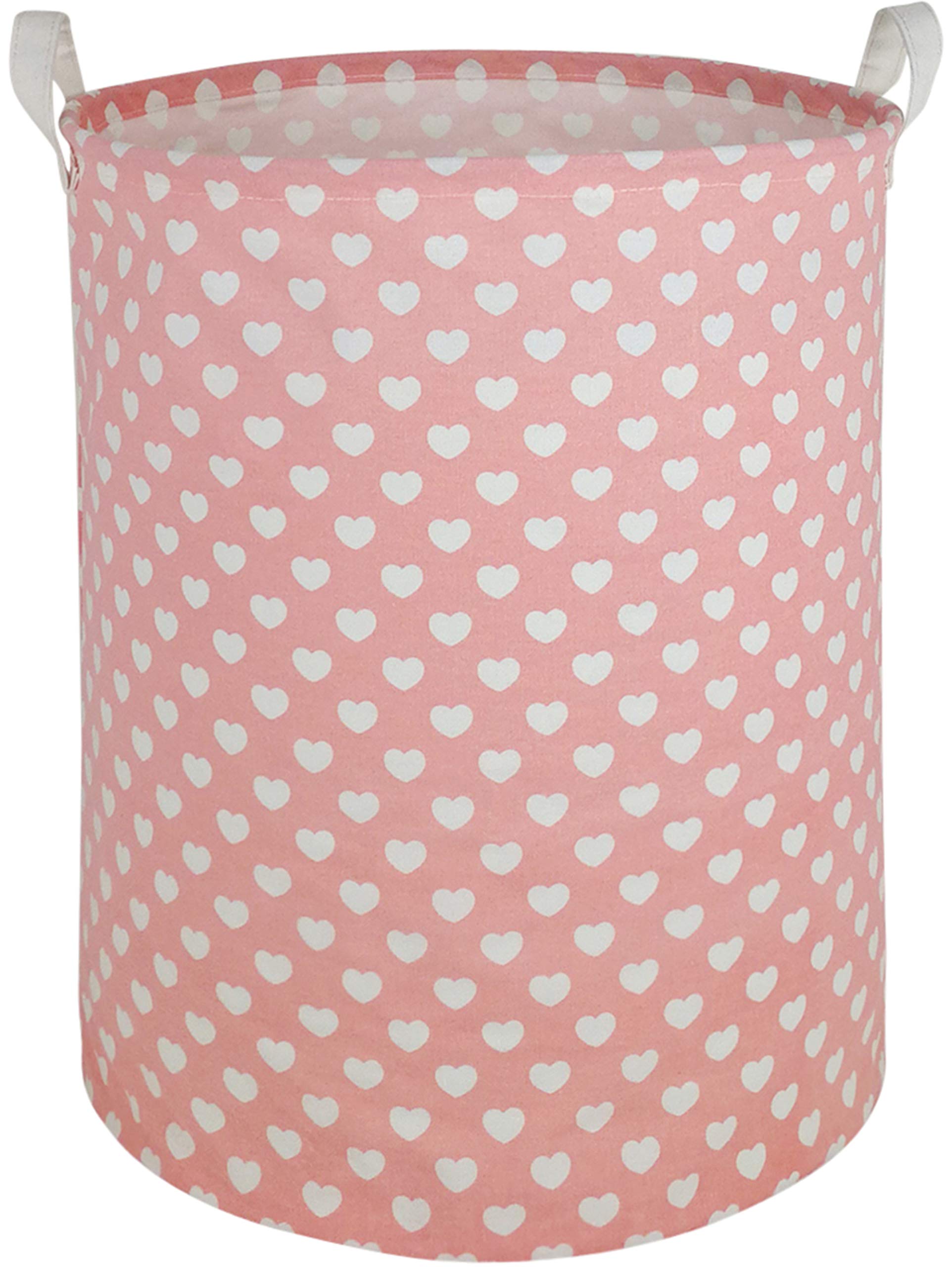 MAIZMZ pink laundry basket hamper front view for easy toy organization and bedroom decor.