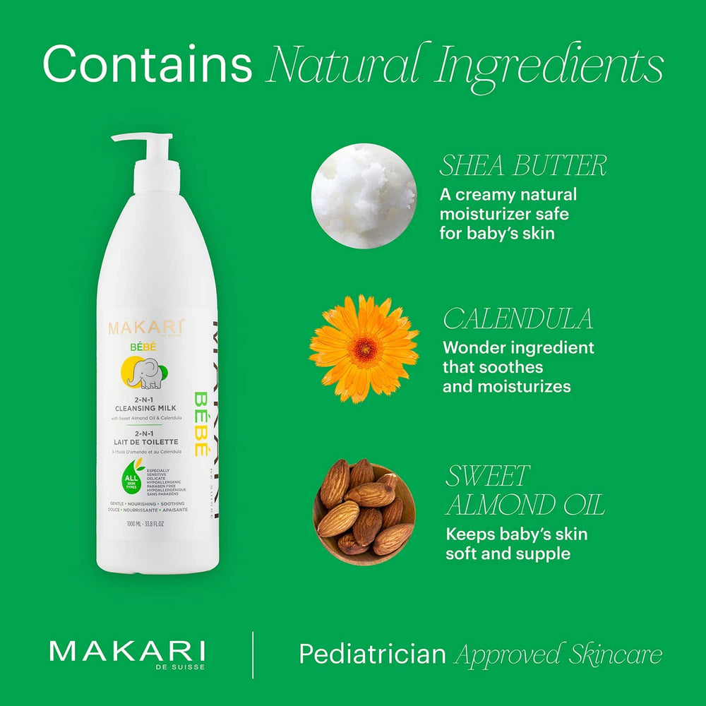 Makari Bebe Cleansing Milk lather closeup shows soft, mild cleansing for delicate skin