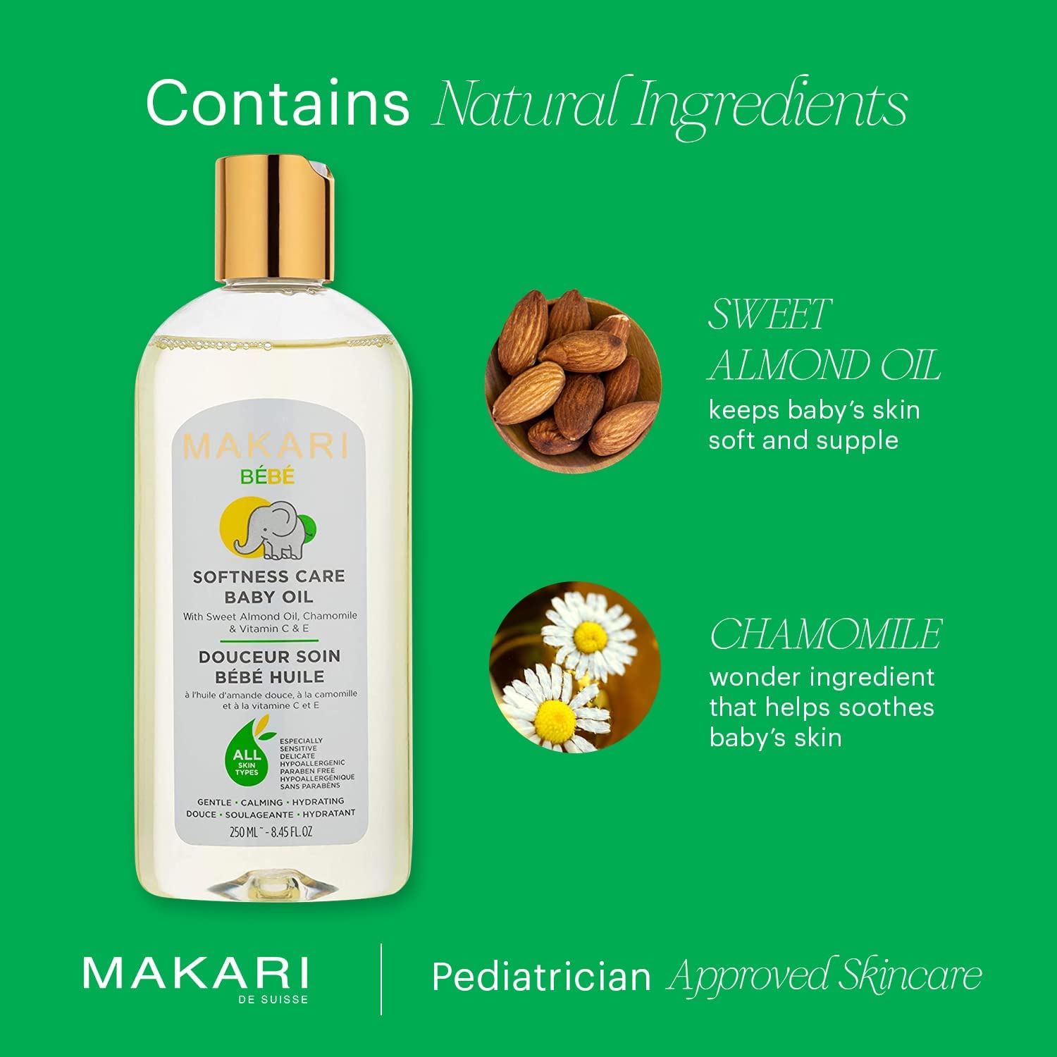 Makari Softness Care Baby Oil used during a soothing baby massage.