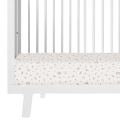 Makemake Organics Bloom fitted crib sheet front view shows gentle organic cotton for baby comfort.