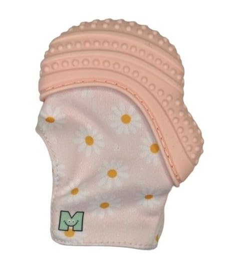 Malarkey Kids Munch Mitt pink daisies texture aiding sensory stimulation during chewing