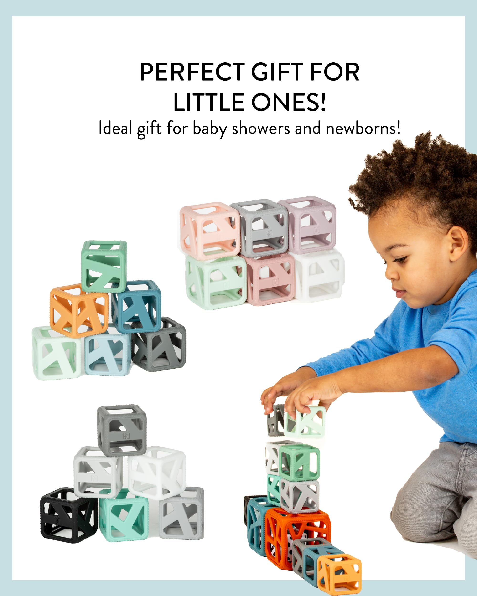 Malarkey Kids Stack N Chew earthy-color cubes invite multisensory exploration.