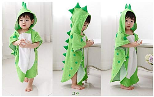 Maleroads hooded bath robe in green dinosaur print offers playful bath time comfort.