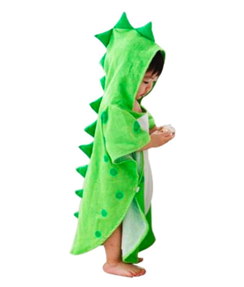 Maleroads soft cotton baby towel with green dinosaur hooded design keeps little one cozy and dry.