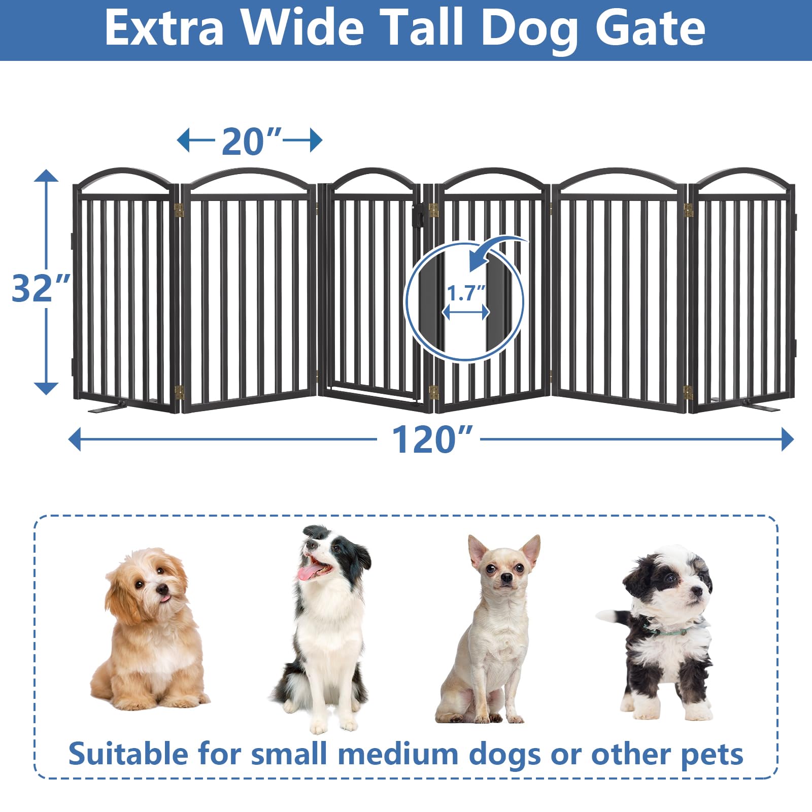 Malier black metal dog gate with non-slip feet on various floors