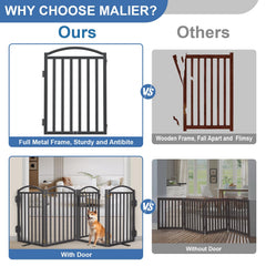 Malier six-panel folding dog gate with door and 360 hinges for flexible layouts