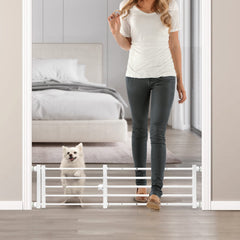 Malier dog gate close-up shows sturdy metal frame for durable home use.