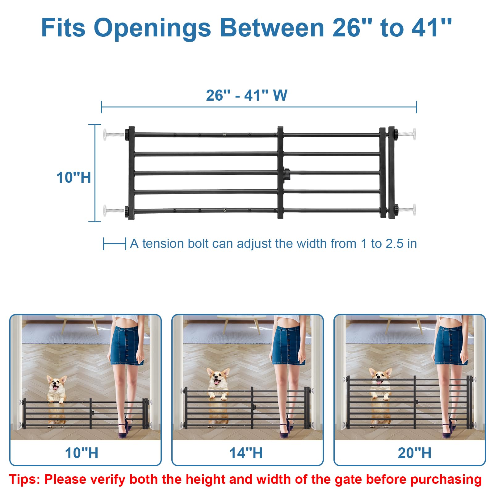 Malier dog gate with door demonstrates secure passage for small pets.