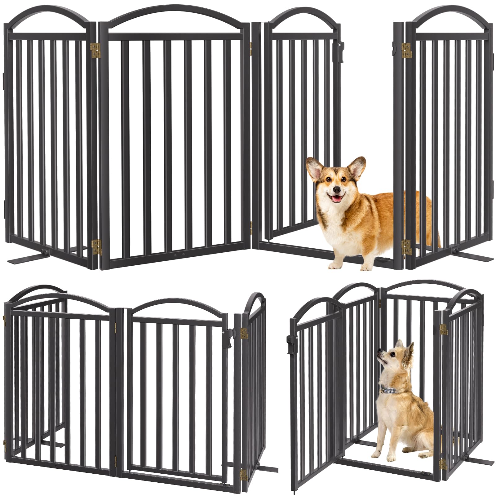 Malier freestanding dog gate front view highlights sturdy metal construction for durable indoor outdoor use