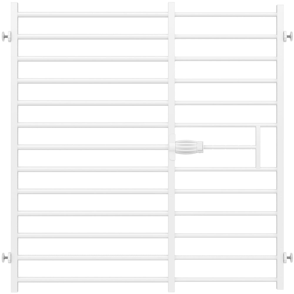 Malier gate shows quick setup with spindle rods for tool-free installation.